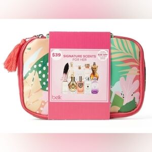 Belk Signature Scents For Her With Pink Leaf Print Cosmetic Tassel Charm Bag!!